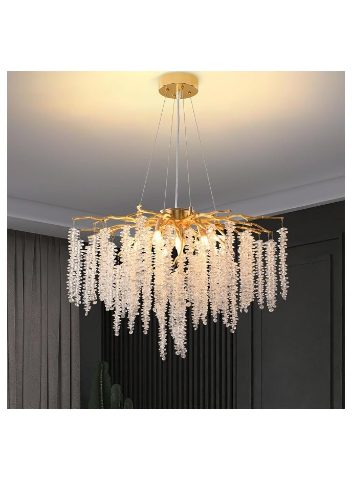 Puvaue  Modern Crystal Tree Branches Chandeliers Gold Luxury Round Raindrop Pendant Light Fixture 9 Light Tassel Ceiling Hanging Light For Dining Room Bedroom Living Room Entryway 23.7"  - Image 1