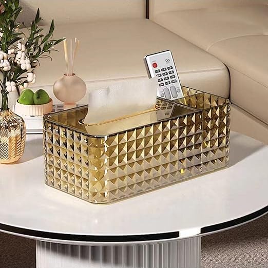 Bitrexup Crystal Rectangular Tissue Box Cover,Decorative Glass Tissue Holder, Multi-Functional Paper Box with Pen Remote Organizer for Home,Office,Restaurant - Image 1