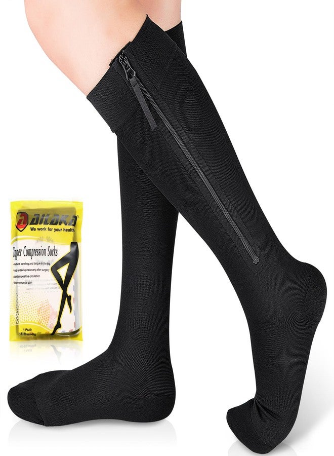 Ailaka Zipper Compression Socks Medical, 15-20 mmHg Knee High Compression Socks for Men Women, Close Toe Support Socks for Varicose Veins, Edema, Recovery, Pregnant, Nurse(Black, X-Large) - Image 1