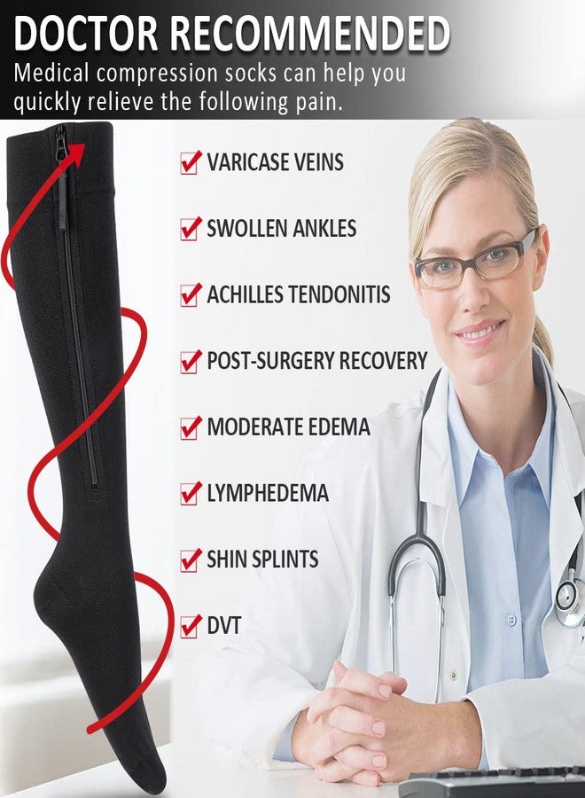 Ailaka Zipper Compression Socks Medical, 15-20 mmHg Knee High Compression Socks for Men Women, Close Toe Support Socks for Varicose Veins, Edema, Recovery, Pregnant, Nurse(Black, X-Large) - Image 4
