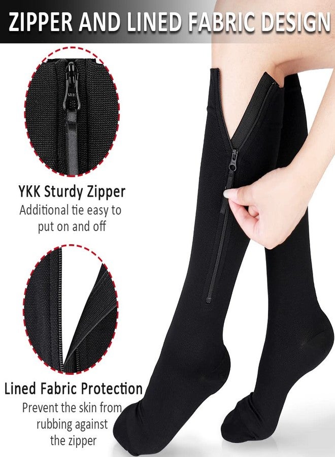 Ailaka Zipper Compression Socks Medical, 15-20 mmHg Knee High Compression Socks for Men Women, Close Toe Support Socks for Varicose Veins, Edema, Recovery, Pregnant, Nurse(Black, X-Large) - Image 3