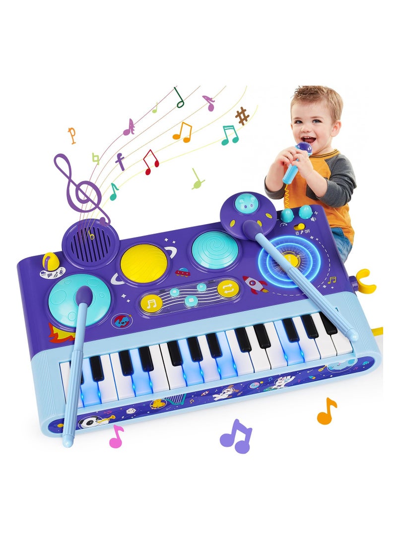 SYOSI 5 in 1 Toddler Musical Toys, Piano Keyboard Xylophone Drum with Microphone, for Girls Boys Birthday Easter Gifts, for Kid Age 1-4 DJ Music Table Instrument Learning, for Baby 9-18 Month (purple) - Image 1