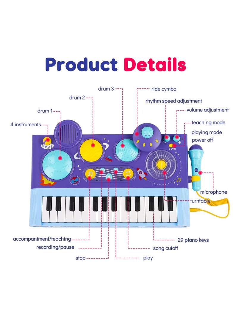 SYOSI 5 in 1 Toddler Musical Toys, Piano Keyboard Xylophone Drum with Microphone, for Girls Boys Birthday Easter Gifts, for Kid Age 1-4 DJ Music Table Instrument Learning, for Baby 9-18 Month (purple) - Image 2