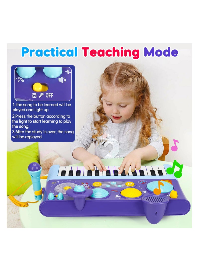 SYOSI 5 in 1 Toddler Musical Toys, Piano Keyboard Xylophone Drum with Microphone, for Girls Boys Birthday Easter Gifts, for Kid Age 1-4 DJ Music Table Instrument Learning, for Baby 9-18 Month (purple) - Image 3