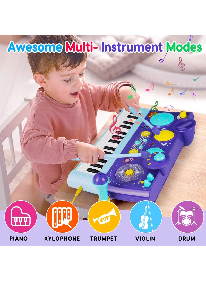 SYOSI 5 in 1 Toddler Musical Toys, Piano Keyboard Xylophone Drum with Microphone, for Girls Boys Birthday Easter Gifts, for Kid Age 1-4 DJ Music Table Instrument Learning, for Baby 9-18 Month (purple) - Image 5