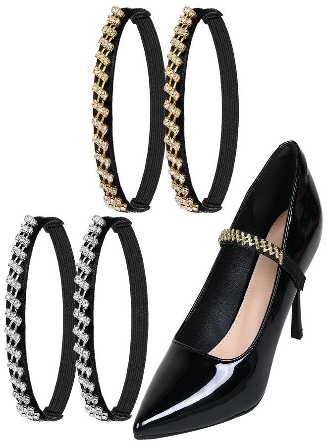 Hanaive 2 Pairs Rhinestone Elastic Shoe Ankle Straps Detachable Shoe Strap Heel Band for Women High Heels Loose Shoes, Gold and Silver - Image 1