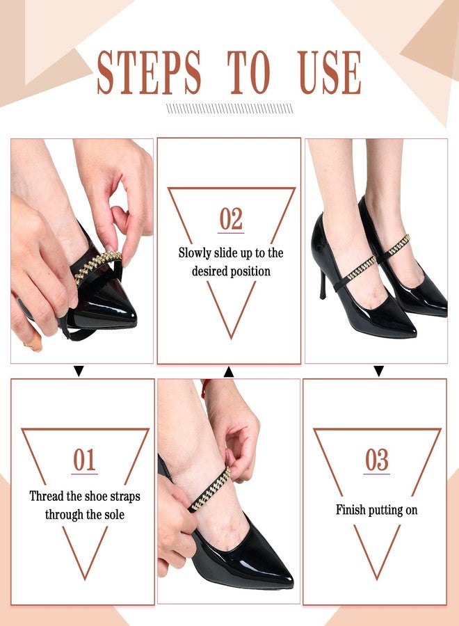 Hanaive 2 Pairs Rhinestone Elastic Shoe Ankle Straps Detachable Shoe Strap Heel Band for Women High Heels Loose Shoes, Gold and Silver - Image 4