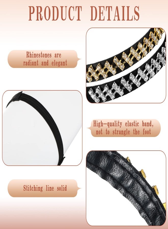 Hanaive 2 Pairs Rhinestone Elastic Shoe Ankle Straps Detachable Shoe Strap Heel Band for Women High Heels Loose Shoes, Gold and Silver - Image 5