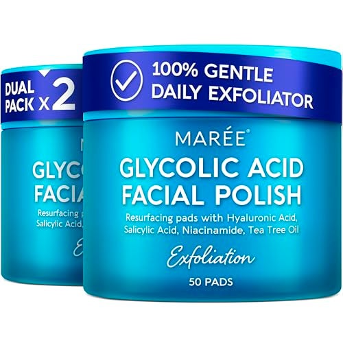 MAREE Glycolic Acid Polishes 2 PACK - Toner Polishes for Face Cleansing - Tea Tree Oil, Salicylic Acid & Vitamins E, B3, B5 - Facial Peel & Radiance Deep Cleaning Effect - Image 1