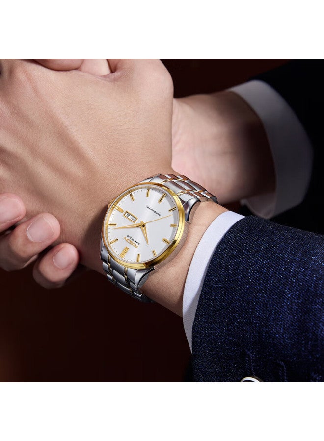 Rosdn Ping An Fu 24k Gold Automatic Mechanical Men's Watch Luminous Waterproof Birthday Gift For Husband And Father - Image 1