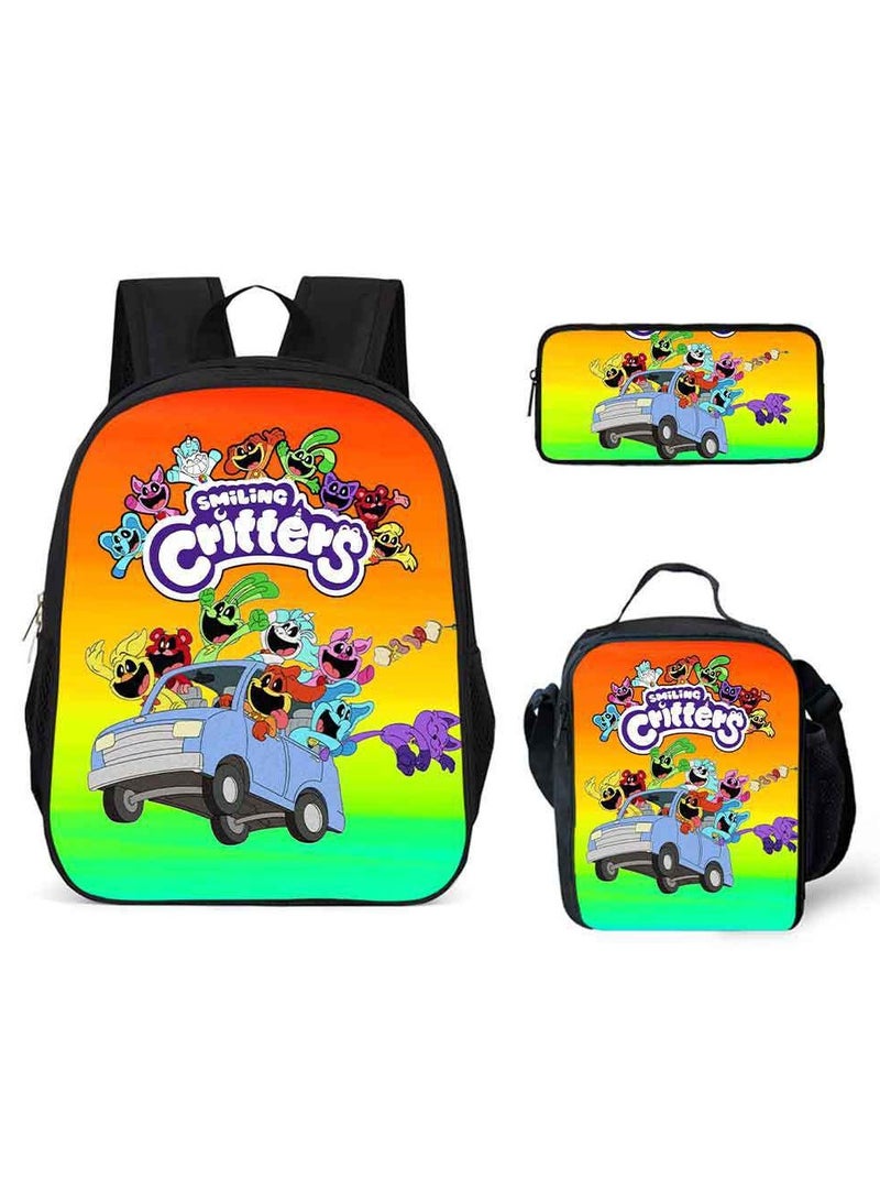 Smiling Schoolbag Three-Piece Set Cartoon Backpack Smiling Small Animals 29*42*16cm