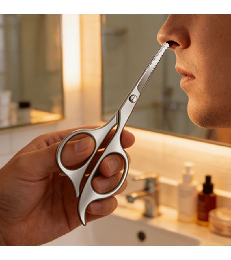 2pcs Professional Stainless Steel Nose Hair Scissors and Tweezers Set Round Head Design Daily Facial Care Tools - Image 5