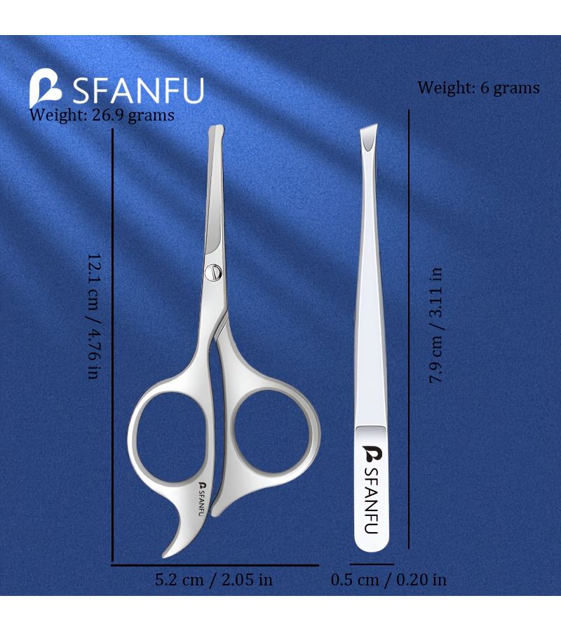 2pcs Professional Stainless Steel Nose Hair Scissors and Tweezers Set Round Head Design Daily Facial Care Tools - Image 4
