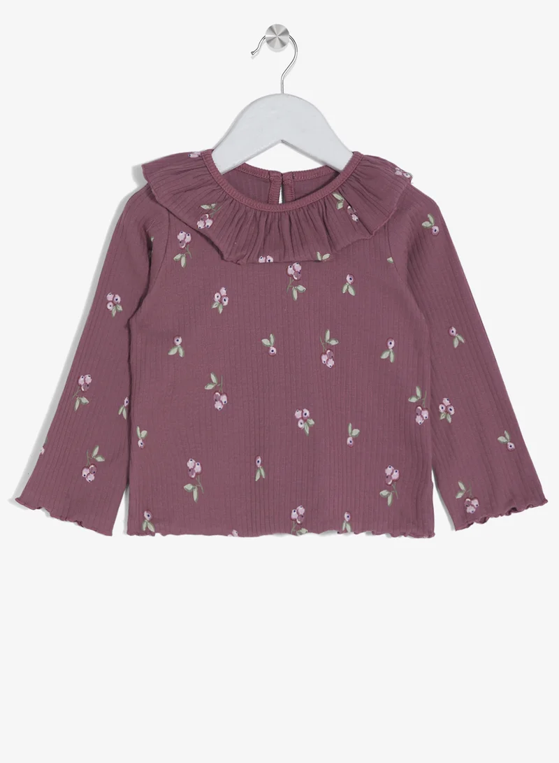 Ripples Girls Long Sleeves T-shirt With Ruffled Collar