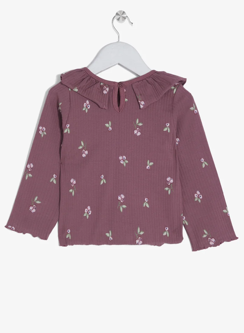 Ripples Girls Long Sleeves T-shirt With Ruffled Collar