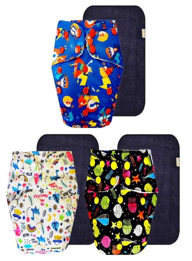 حفاضات دمبلدو القماشية الممتازة مع حشوة سوداء (عبوة من 3 قطع) | شعور بالجفاف والراحة | تهوية جيدة | أزرار كبس قابلة للتعديل | موثوق بها من قبل الأمهات | من 3 أشهر إلى 3 سنوات | للجنسين - Image 1