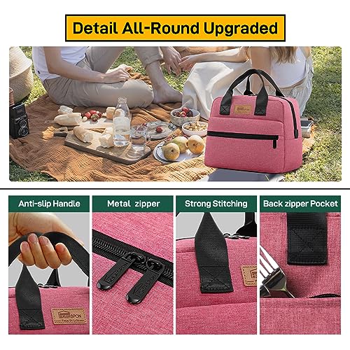 HOMESPON Insulated Lunch Bag for Women Men Lunch Box Cooler Lunch Tote for Work Picnic (Rose) - Image 4