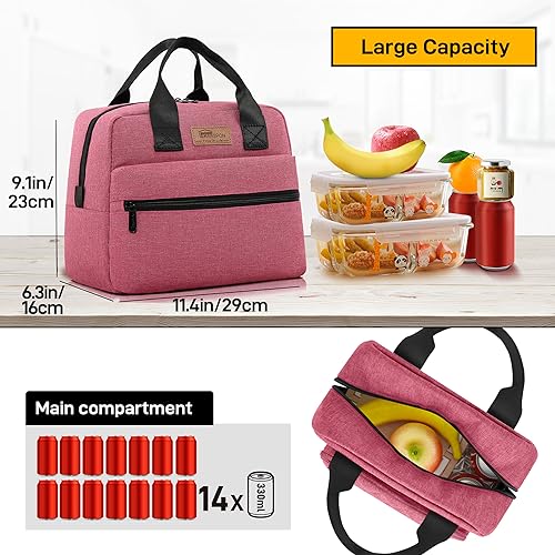 HOMESPON Insulated Lunch Bag for Women Men Lunch Box Cooler Lunch Tote for Work Picnic (Rose) - Image 3