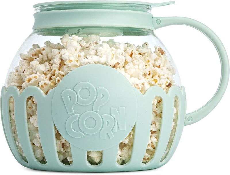 Ecolution Patented Micro-Pop Microwave Popcorn Popper with Temperature Safe Glass, 3-in-1 Lid Measures Kernels and Melts Butter, Made Without BPA, Dishwasher Safe, 3-Quart, Aqua - Image 1