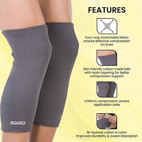 AGARO Stretchable Knee Support, Breathable Fabric, Uniform Compression, Relieves Muscle Pain, Joint Pain, Injury Recovery, For Workout, Running, For Men & Women, Knee Cap, Medium, Grey, Pack of 2 - Image 5