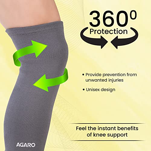 AGARO Stretchable Knee Support, Breathable Fabric, Uniform Compression, Relieves Muscle Pain, Joint Pain, Injury Recovery, For Workout, Running, For Men & Women, Knee Cap, Medium, Grey, Pack of 2 - Image 4