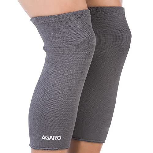 AGARO Stretchable Knee Support, Breathable Fabric, Uniform Compression, Relieves Muscle Pain, Joint Pain, Injury Recovery, For Workout, Running, For Men & Women, Knee Cap, Medium, Grey, Pack of 2 - Image 1