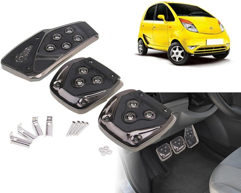 Selifaur 3 Pcs Black Non-Slip Manual Car Pedals kit Pad Covers Set for Tata Nano - Image 1