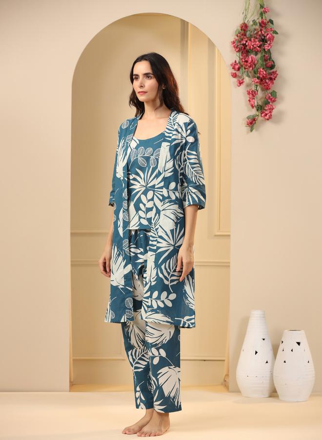 sanskrutihomes Pack Of 3 - Cotton Floral Cami- Pyjama And Robe - Image 5