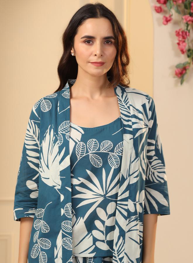 sanskrutihomes Pack Of 3 - Cotton Floral Cami- Pyjama And Robe - Image 2