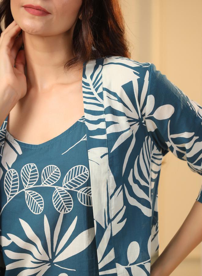 sanskrutihomes Pack Of 3 - Cotton Floral Cami- Pyjama And Robe - Image 3