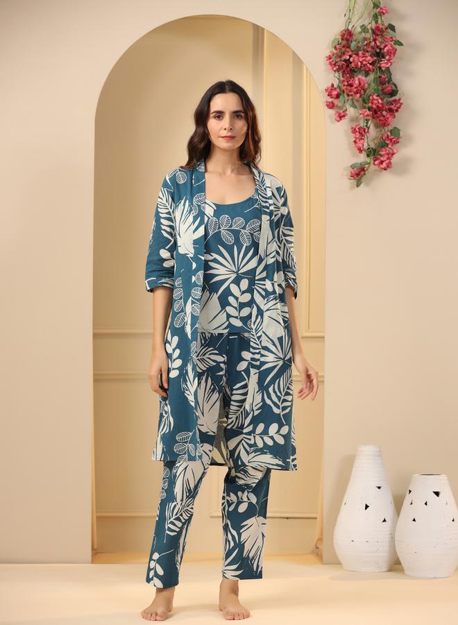 sanskrutihomes Pack Of 3 - Cotton Floral Cami- Pyjama And Robe - Image 4