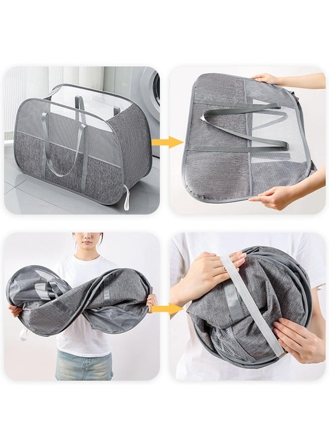 DUNISO 95L Collapsible Laundry Basket,Portable Laundry Basket，Mesh Popup Clothes Laundry Hamper with Extended Handles，Breathable and Mold Resistant，Easy to Carry，for Laundry, Bathroom, Dorm or Travel，Grey - Image 2