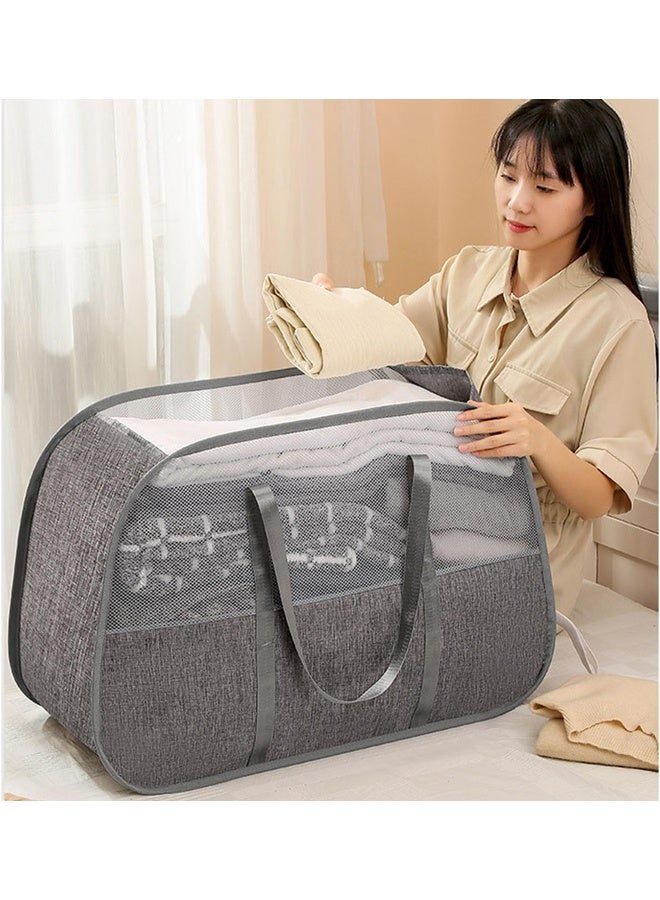 DUNISO 95L Collapsible Laundry Basket,Portable Laundry Basket，Mesh Popup Clothes Laundry Hamper with Extended Handles，Breathable and Mold Resistant，Easy to Carry，for Laundry, Bathroom, Dorm or Travel，Grey - Image 3