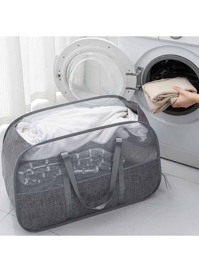 DUNISO 95L Collapsible Laundry Basket,Portable Laundry Basket，Mesh Popup Clothes Laundry Hamper with Extended Handles，Breathable and Mold Resistant，Easy to Carry，for Laundry, Bathroom, Dorm or Travel，Grey - Image 4