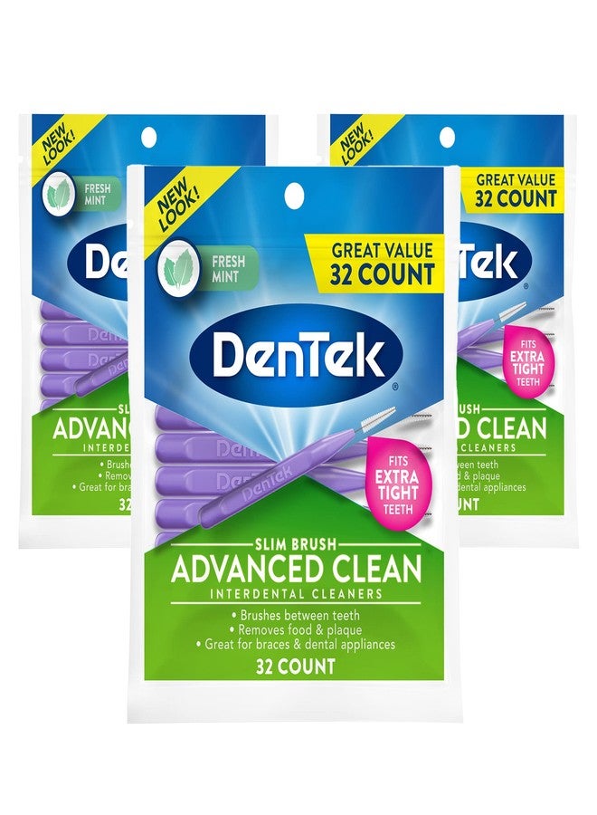 DenTek Slim Brush Interdental Cleaners | Brushes Between Teeth | Extra Tight Teeth | Mint Flavor | 32 Count | Pack of 3 - Image 1