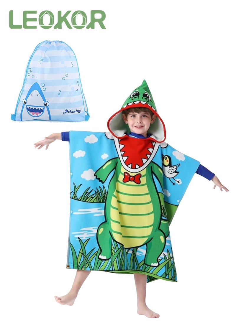 LEOKOR Kids Bath Towel for 4-9 Years Toddler, Microfiber Bath Towel Super Soft Robe Poncho Bathrobe, Children's Beach Pool Bath Swim Coverups with Portable Bag 70*150CM  - Image 1