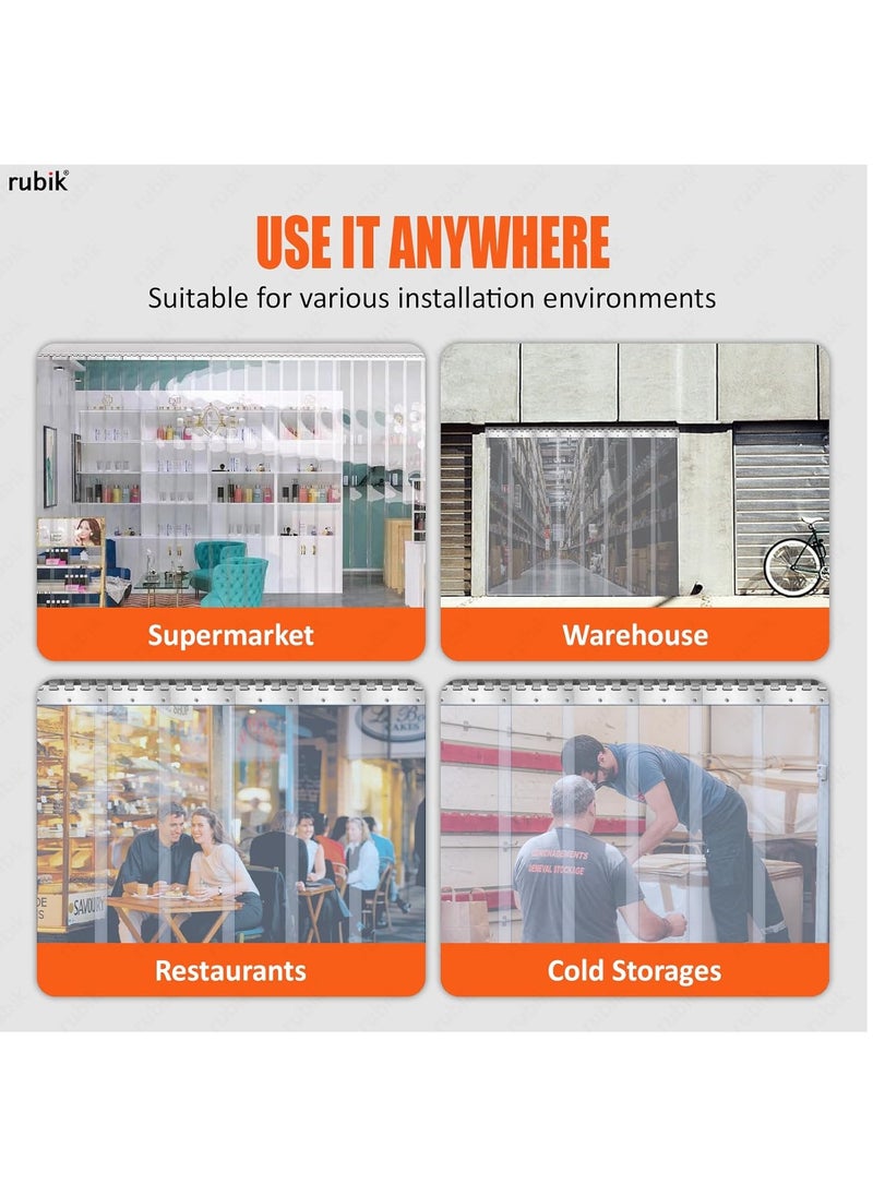 Rubik - PVC Plastic Strips Door Curtains Transparent (3.28 x 8.85 ft), Readymade 2mm Thick Refrigeration Grade Curtains For Supermarkets Warehouse Factories Walk In AC Freezer Fridge Trucks - Image 1
