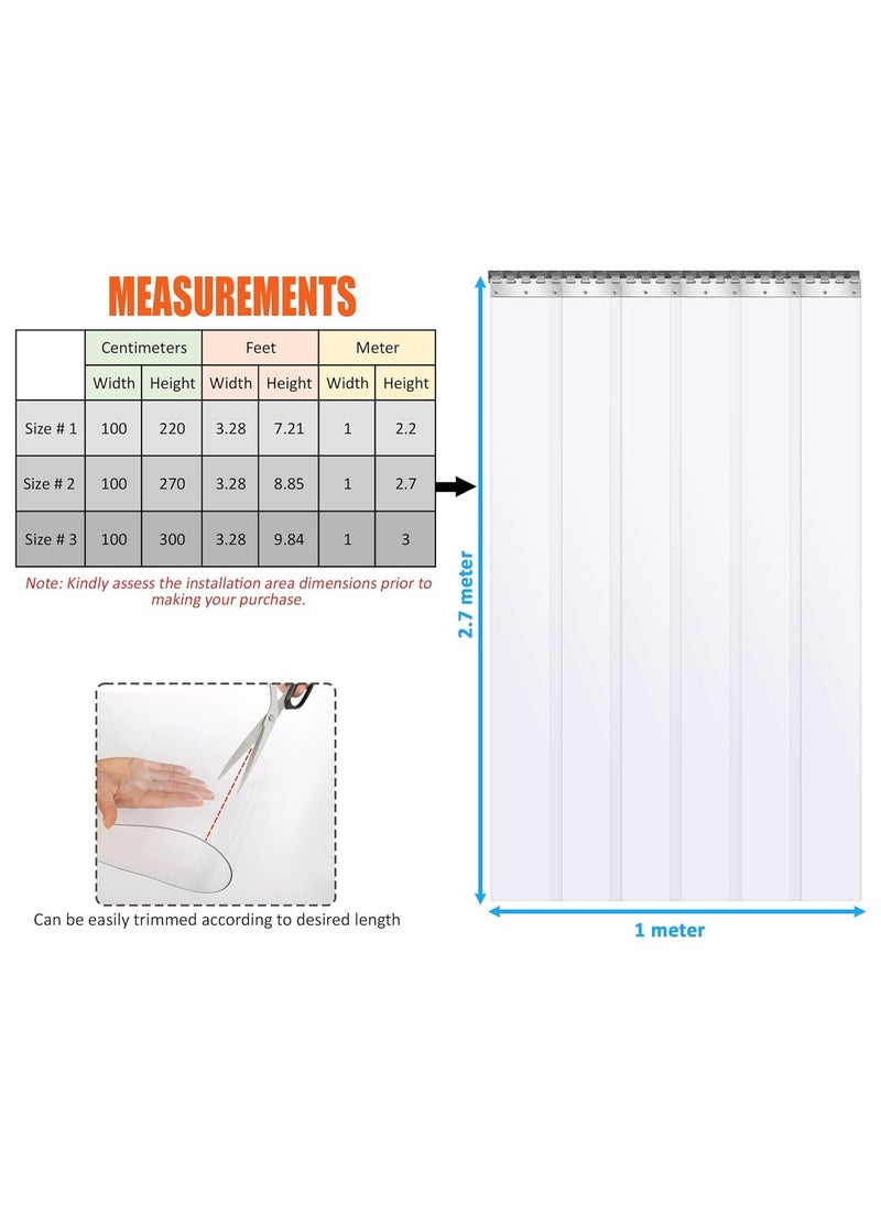 Rubik - PVC Plastic Strips Door Curtains Transparent (3.28 x 8.85 ft), Readymade 2mm Thick Refrigeration Grade Curtains For Supermarkets Warehouse Factories Walk In AC Freezer Fridge Trucks - Image 1