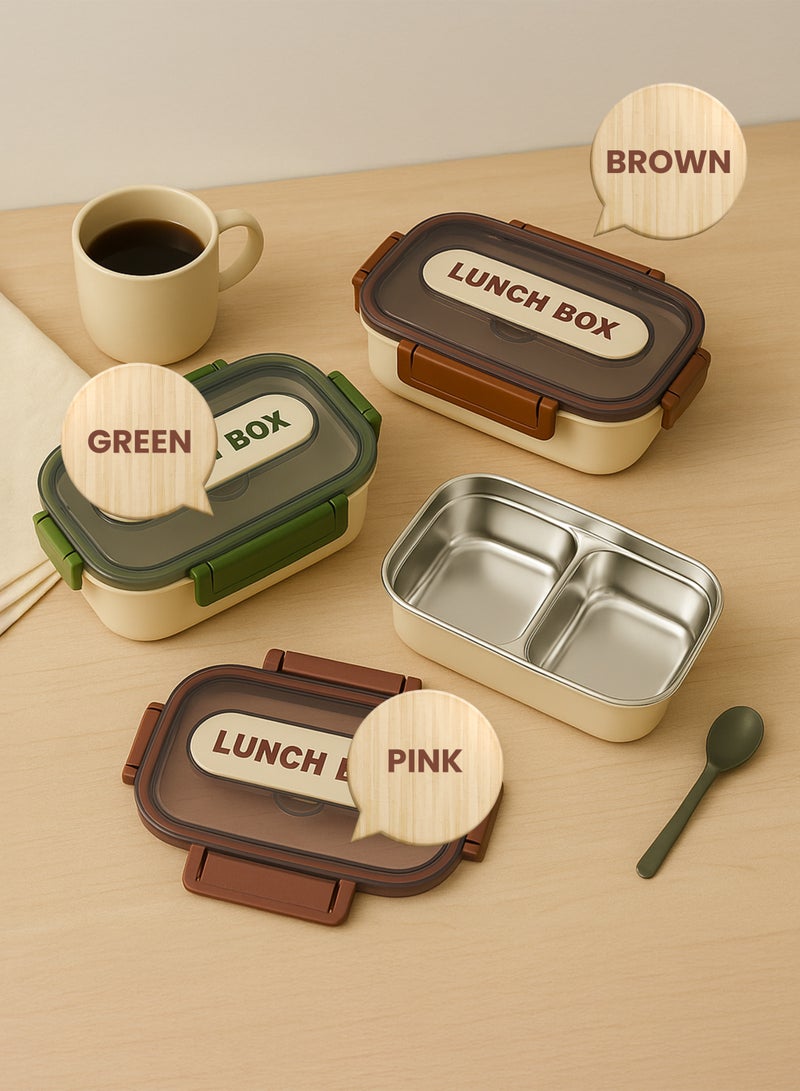 توشيونيكس صندوق غداء كلاسيكي من الفولاذ المقاوم للصدأ سعة 1.4 لتر - صندوق وجبات بينتو مع حجرتين وملعقة وفتحة أدوات مائدة مدمجة في الغطاء - آمن للاستخدام في الفريزر وغسالة الأطباق والميكروويف، مانع للتسرب ومحكم الإغلاق مع حجرة مزدوجة، خالٍ من مادة BPA، خفيف الوزن، حاوية طعام متينة للبالغين والأطفال - للمنزل والمكتب والمدرسة وحضانة الأطفال والسفر - 20 × 14 × 5 سم - Image 4