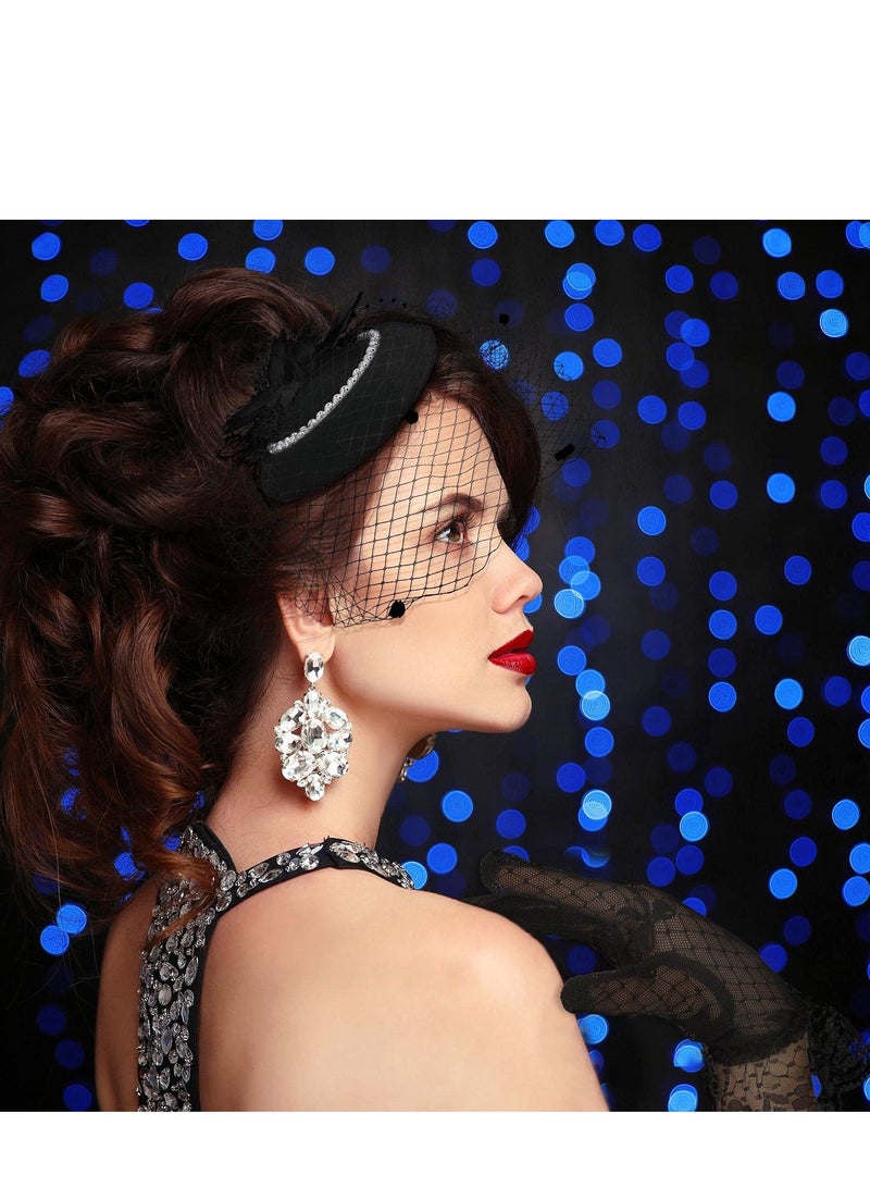 Y&D Fascinators Hat for Women Tea Party Headband with Short Lace Gloves Pearl Necklace Wedding - Image 4
