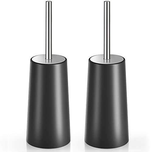 Wsedor Toilet Brush and Holder, 2 Pack Toilet Brush with 304 Stainless Steel Long Handle, Toilet Bowl Brush for Bathroom Toilet-Ergonomic, Elegant,Durable (Black) - Image 1