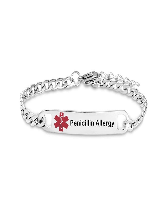 SBI Jewelry Medical Alert Penicillin-Allergy Bracelet for Women Men First Aid Emergency Adjustable Stainless Steel Bracelets Jewelry - Image 1