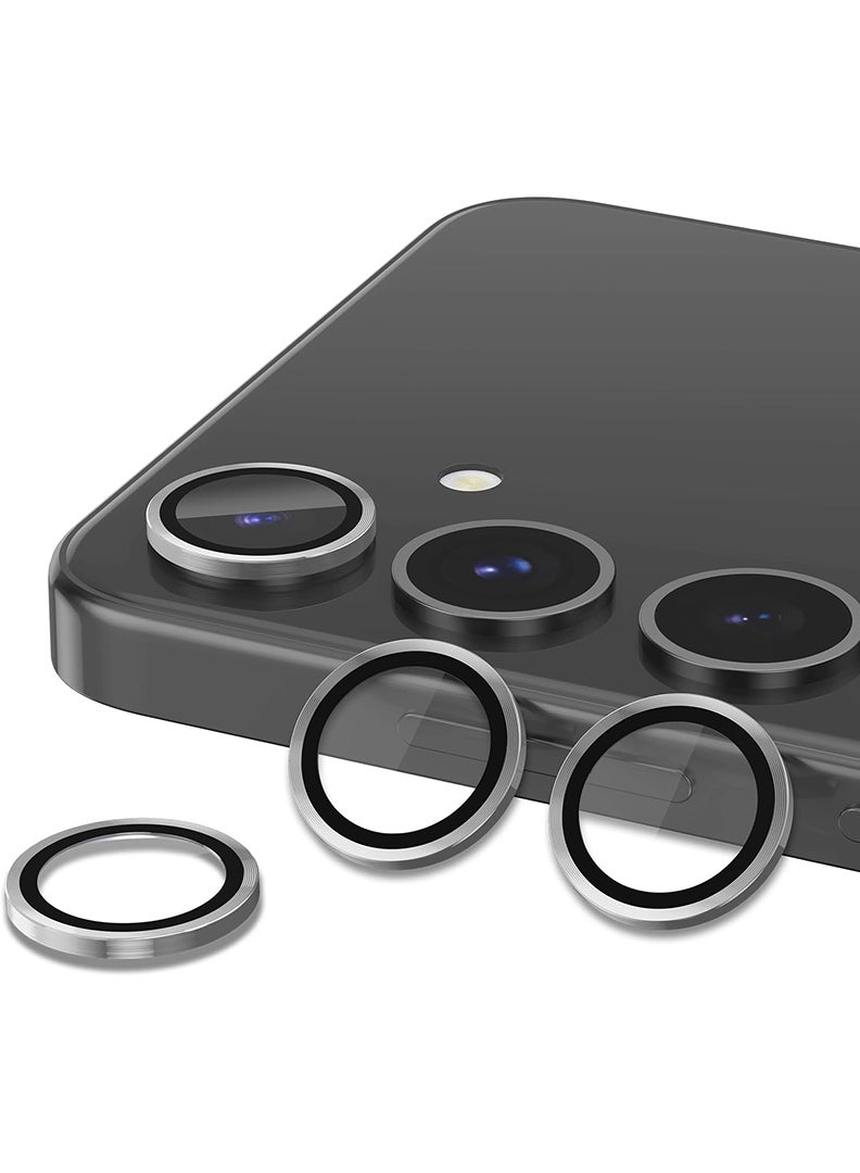 Theodor Samsung Galaxy S25 3 Pcs Camera Lens Protector With 9H Tempered HD Glass Camera Cover Anti Scratch Aluminum Alloy Camera Ring, Gray - Image 1