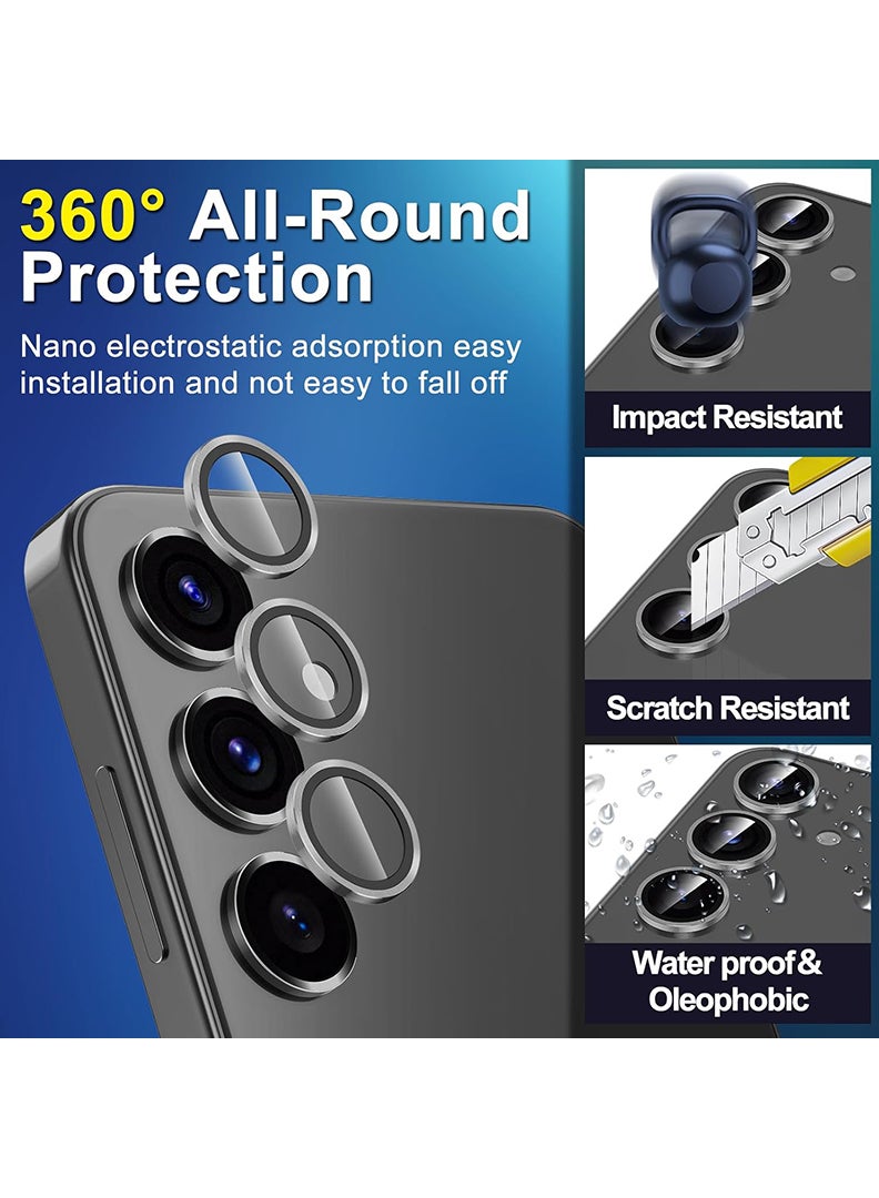 Theodor Samsung Galaxy S25 3 Pcs Camera Lens Protector With 9H Tempered HD Glass Camera Cover Anti Scratch Aluminum Alloy Camera Ring, Gray - Image 3