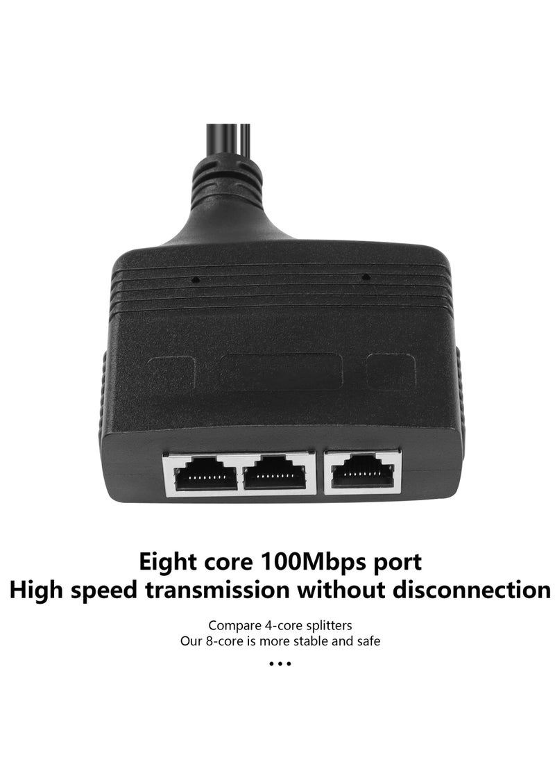 RJ45 Network Splitter Adapter, Ethernet Cable Splitter, 1 to 3 Internet Splitter 100Mbps High Speed LAN Network Splitter, The Same Time for Cat5, Cat5e, Cat6, Cat7 (Black) - Image 3