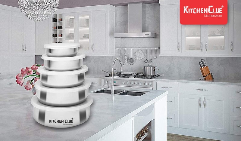 KITCHEN CLUE Stainless Steel Food Storage Boxes With Airtight Leak Proof Lids (Pack Of 5 Pcs, Silver - 200, 300, 500, 800 & 1100 ML) Kitchen Containers Set - Lunch Box/Tiffin Box Set - Durable - Image 5