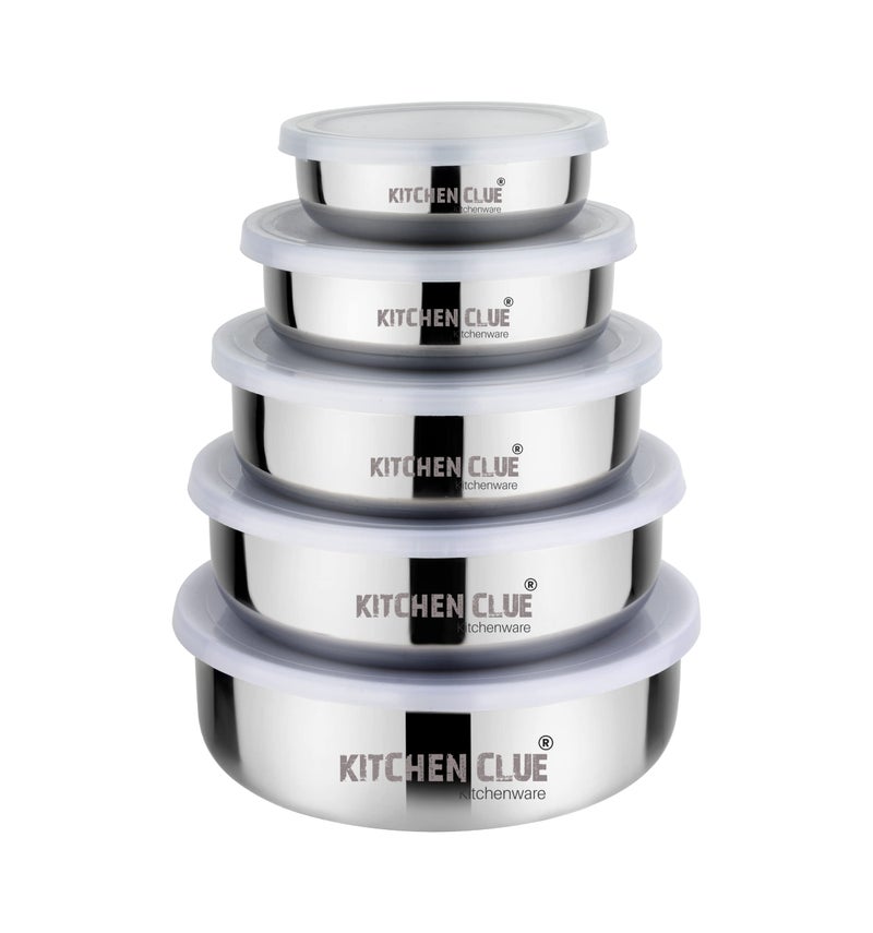 KITCHEN CLUE Stainless Steel Food Storage Boxes With Airtight Leak Proof Lids (Pack Of 5 Pcs, Silver - 200, 300, 500, 800 & 1100 ML) Kitchen Containers Set - Lunch Box/Tiffin Box Set - Durable - Image 1