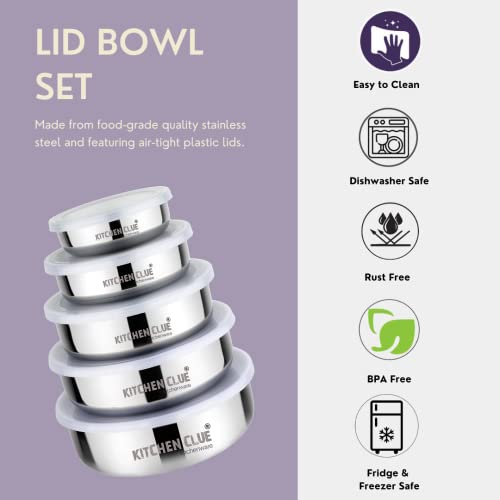 KITCHEN CLUE Stainless Steel Food Storage Boxes With Airtight Leak Proof Lids (Pack Of 5 Pcs, Silver - 200, 300, 500, 800 & 1100 ML) Kitchen Containers Set - Lunch Box/Tiffin Box Set - Durable - Image 4
