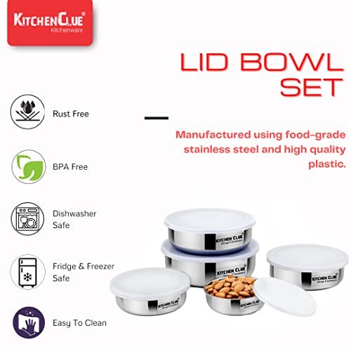 KITCHEN CLUE Stainless Steel Food Storage Boxes With Airtight Leak Proof Lids (Pack Of 5 Pcs, Silver - 200, 300, 500, 800 & 1100 ML) Kitchen Containers Set - Lunch Box/Tiffin Box Set - Durable - Image 2