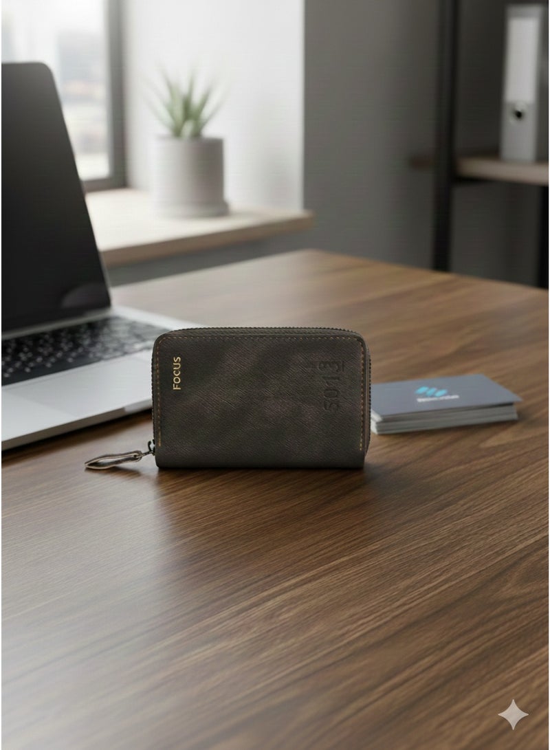 Focus 501 Slim Zippered Card Case – Brown Matte Finish - Image 1